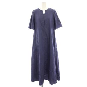 綿ナイロンフレアワンピース ロング マキシ 半袖 F 青 ブルー UR35-26F006 /HN