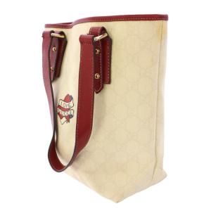 GUCCI タトゥーハート GGスプリームキャンバス ハンドバッグ ロゴ インターロッキング バイカラー アイボリー