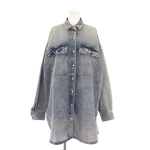 オーバーサイズケミカルデニムシャツ ブラウス 長袖 レギュラーカラー 無地 F 水色 ライトブルー WGZ1082209A0010
