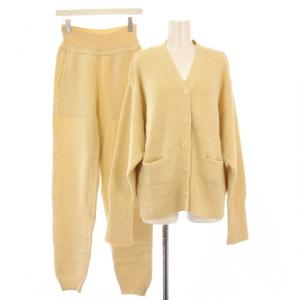 ウールカシミヤカーディガン パンツ セットアップ ニット 長袖 Vネック イージー ウエストゴム ストレッチ
