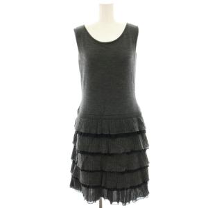 ワンピース ひざ丈 ノースリーブ ティアード ニット ウール フリル チュール 36 グレー 6332490