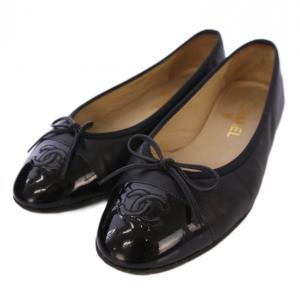 バレリーナ パンプス リボン ココマーク 37.5 ブラック A02819