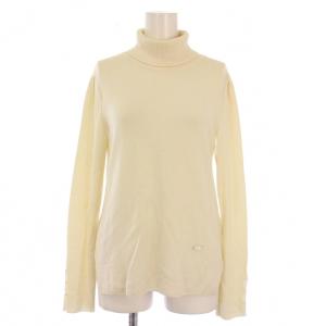 袖パールタートルネックセーター ニット 長袖 ロゴパッチ 装飾 ウール 薄手 F アイボリー /BB