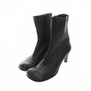スクエアトゥ ショートブーツ 37 ブラック