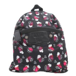 リュックサック デイバッグ 総柄 カップケーキ柄 ナイロン 黒 ブラック 紫 パープル /GV