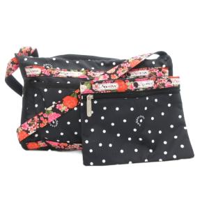 ショルダーバッグ 斜め掛け クロスボディ ポーチ付 ドット柄 花柄 ナイロン 黒 ブラック 赤 レッド