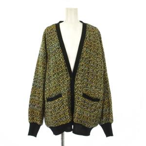 ツイードカーディガン 長袖 Vネック 総裏地 F 黒 ブラック マルチカラー /BB