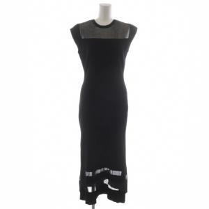25SS シアーコンビマーメイドニットワンピース ロング ノースリーブ 38 黒 ブラック 031-5147319