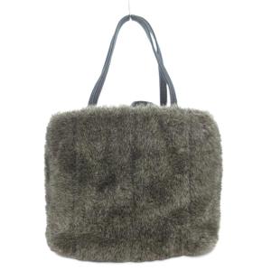 フェイクファーハンドバッグ トート デニム地 グレー /GV