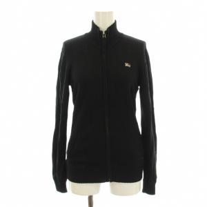 ニットジャケット ブルゾン ジップアップ スタンドカラー ロゴ刺繍 ウール 38 黒 ブラック FBF21-565-09