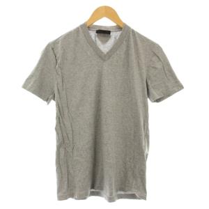 Tシャツ カットソー 半袖 Vネック 三角アイコンパッチ 無地 コットン M グレー UJM493 S181