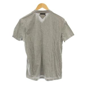PRADA Tシャツ カットソー 半袖 Vネック 三角アイコンパッチ 無地 コットン M グレー UJM493 S181
