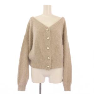 アンゴラパールニット カーディガン シャギー 長袖 ショート丈 ストレッチ 38 グレージュ 32455200