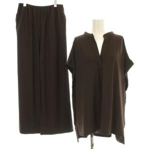 25AW カットジョーゼット セットアップ カットソー フレンチスリーブ ワイドパンツ 38 茶 ブラウン