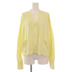 24SS ドライコットンVネックカーディガン ニット 長袖 ストレッチ 薄手 F 黄色 イエロー 24080900313010