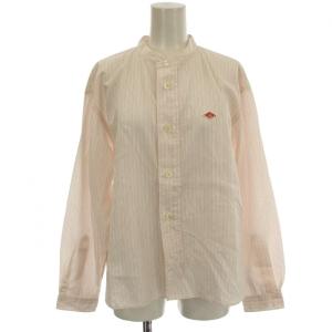 コットンポプリン バンドカラーシャツ DT-B0341 ブラウス 長袖 ストライプ柄 36 ピンク /G