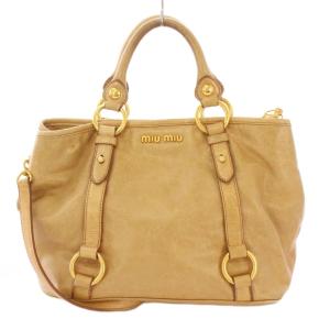 2WAY ハンドバッグ ショルダーバッグ レザー ロゴ ベージュ /BB OH