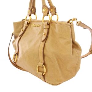 miumiu 2WAY ハンドバッグ ショルダーバッグ レザー ロゴ ベージュ /BB OH
