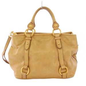 miumiu 2WAY ハンドバッグ ショルダーバッグ レザー ロゴ ベージュ /BB OH
