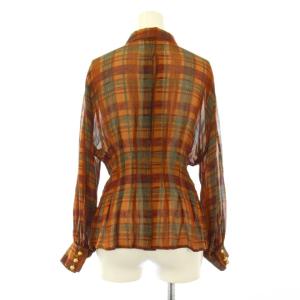 Christian Dior シャツ ブラウス 長袖 シアー シースルー レギュラーカラー チェック柄 シルク M 茶 ブラウン /BB