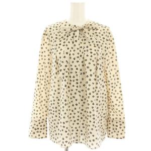 22SS プチフラワープリントボウタイブラウス シャツ 長袖 花柄 36 ベージュ 11-01-21-01016