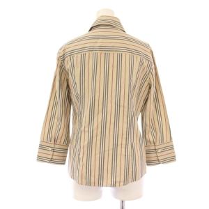 BURBERRY LONDON シャツ ブラウス 長袖 オープンカラー ロゴ 刺繍 ストライプ柄 40 ベージュ /BB
