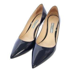 サフィアーノ レザー パンプス ポインテッドトゥ 36 紺 /TK