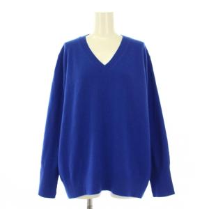23AW ピュアカシミヤVネックニット セーター 長袖 無地 ストレッチ 薄手 46 大きいサイズ 青