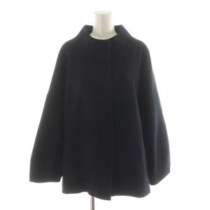 コート ミドル丈 スタンドカラー 裏地ストライプ柄 ウール アウター 黒 ブラック 51106-814