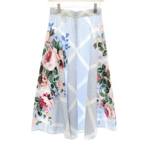 MAX MARA WEEKEND LINE フレアスカート ロング マキシ チェック柄 花柄 プリント 36 水色 白 ホワイト 510101916