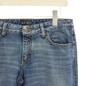 ARMANI JEANS デニムパンツ ジーンズ フレア USED加工 ロゴ カットオフ 27 青 ブルー 103723 /HN