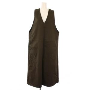 ワンピース ミモレ ロング ノースリーブ Vネック ストレッチ F カーキ /BB