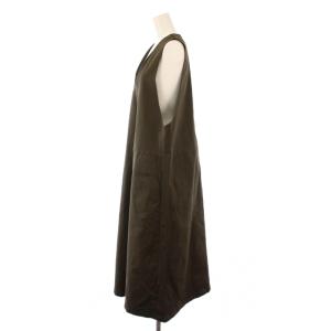 MidiUmi ワンピース ミモレ ロング ノースリーブ Vネック ストレッチ F カーキ /BB