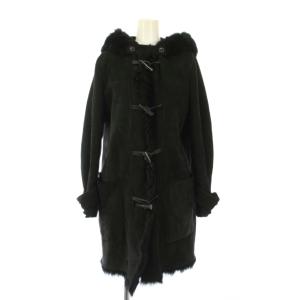 ムートンダッフルコート アウター ロング丈 羊革 フード トグルボタン 38 黒 ブラック CCMWONA0352