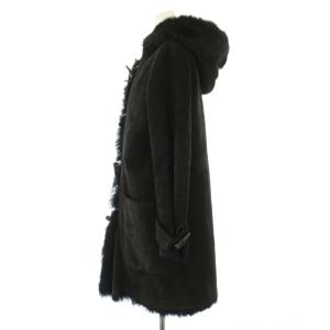 23区 ムートンダッフルコート アウター ロング丈 羊革 フード トグルボタン 38 黒 ブラック CCMWONA0352