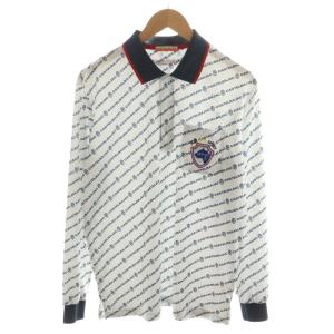 SPORT ポロシャツ 長袖 ロゴ 総柄 ワッペン 48 白 ホワイト 青 ブルー 23870-118