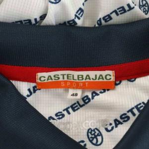 CASTELBAJAC SPORT ポロシャツ 長袖 ロゴ 総柄 ワッペン 48 白 ホワイト 青 ブルー 23870-118