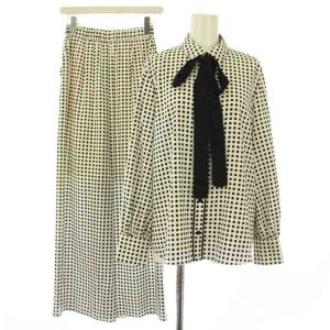 23SS ドットプリントボウタイブラウス イージーパンツ セットアップ シャツ 長袖 レギュラーカラー