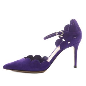 Gianvito Rossi パンプス ポインテッドトゥ ヒール ストラップ スカラップ スエード 37 紫 パープル 40422 /AN4