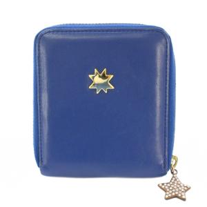 二つ折り財布 コンパクトウォレット スクエア ラウンドファスナー レザー 北斗七星 装飾 バイカラー 青