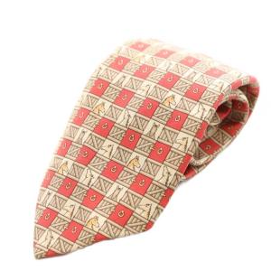 レギュラータイ ネクタイ 総柄 馬柄 シルク 絹 ベージュ 赤 レッド /AN6 OH
