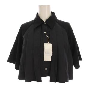 フラシプリーツショートシャツ ブラウス 半袖 F 黒 グレー HAL06448AD /YM