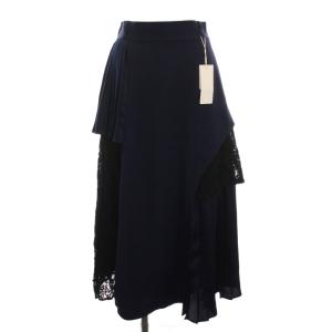 インザイMIXプリーツスカート ロング レース 刺繍 F 紺 HAL05310AD /YM