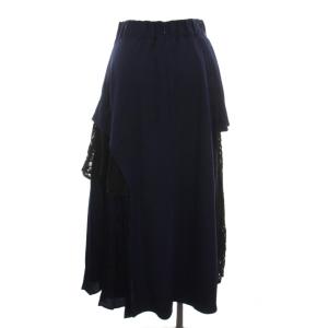 HARE インザイMIXプリーツスカート ロング レース 刺繍 F 紺 HAL05310AD /YM