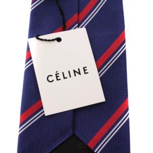 CELINE ネクタイ ストライプ柄 シルク 紺 赤 /BM OH