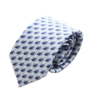 レギュラータイ ネクタイ 総柄 シルク 絹 グレー 青 ブルー /AN8 OH