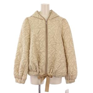キルティングジャケット アウター ジップアップ フード ショート丈 ロゴ 刺繍 42 ベージュ タグ付き