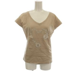 Tシャツ Vネック 半袖 M ベージュ ハートチェーン柄 刺繍 29B112098 /G