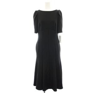 24SS ストレッチポンチマーメイドワンピース ロング ミモレ 半袖 パフスリーブ 36 黒 ブラック