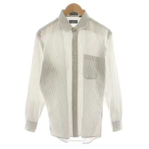 MONSIEUR シャツ 長袖 ストライプ柄 コットン 16/32-33 グレー 白 ホワイト /AN3
